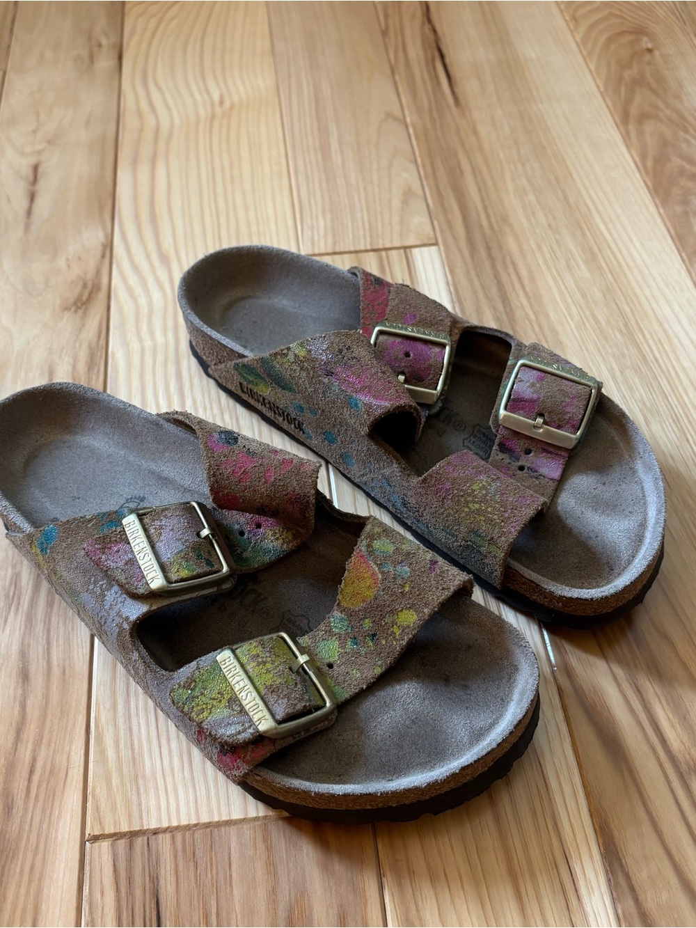 Birkenstock Arizona Flower Crush Paint Splatter Suede Sandals